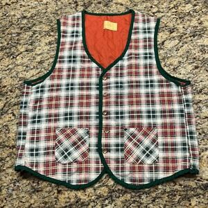 Vintage Sears Perma-Prest Plaid Quilted Vest Red Green White Large Men
